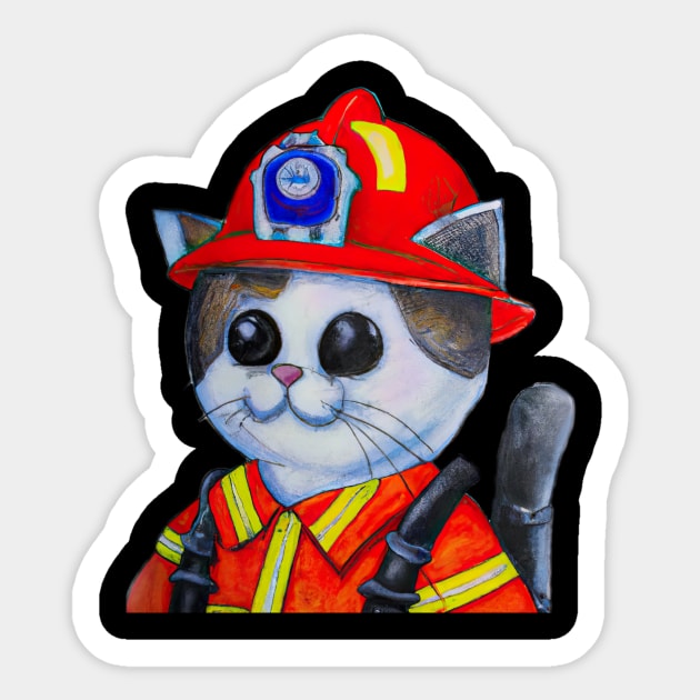 Cute Firefighter Cat Sticker by Lovely Animal Prints